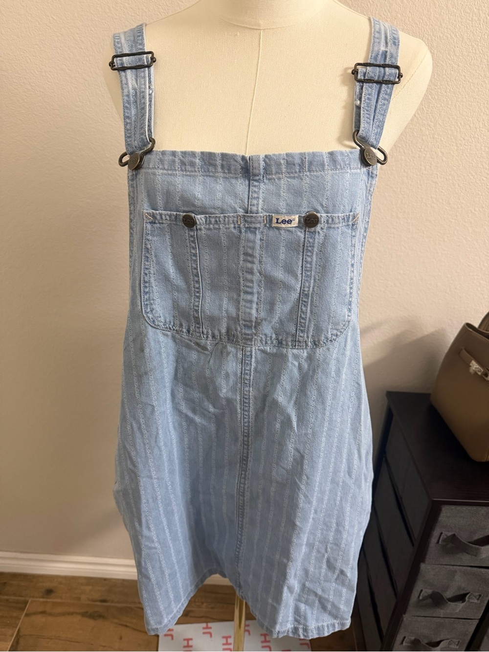 Lee Light Wash Denim Overall Dress with Front Patch Pocket